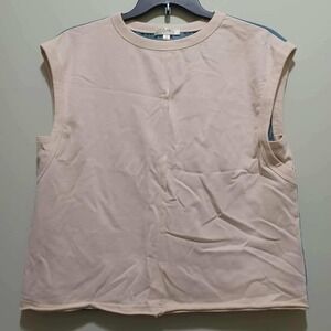 Oddi Los Angeles Top and Patchwork Flare Leg Set -Women's Medium Beige & Denim
